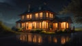 Stunning realistic house exterior at night environment