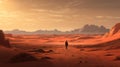 Stunning Red Desert Landscape With A Lone Wanderer - Concept Art