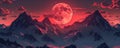 Stunning red moonrise over snow-capped mountain range Royalty Free Stock Photo