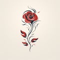 Minimalistic Red Rose Tattoo On Beige Background - Simplified Abstraction