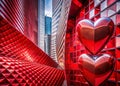 Stunning Red and Silver Valentines Day Abstract Background Featuring Architectural Design Elements Royalty Free Stock Photo