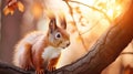 Stunning Red Squirrel On Branch: Vray Tracing And Photo-realistic Techniques