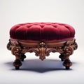 Stunning Red Velvet Victorian Footstool With White Background
