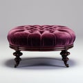 Stunning Red Velvet Victorian Ottoman With Wooden Legs