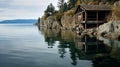 Stunning Reflections: A Serene Cabin On Rocks At Flathead Lake