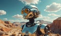 robot standing in the desert with sky background Royalty Free Stock Photo