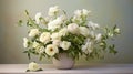 Elegant Monochromatic Vase With White Flowers - A Stunning Display Of Muted Tonalities