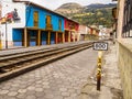 Stunning row of typical colorful houses in Alausi railway station, starting-off point for Devil`s Nose train in Ecuador