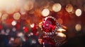 Stunning ruby and diamond ring glistening against a blurred backdrop of rich colors Royalty Free Stock Photo