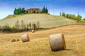 Stunning rural landscape with hay bales in Tuscany,Italy,Europe Royalty Free Stock Photo