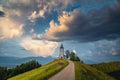 Stunning rural scenery with Saint Primoz church at sunset, Slovenia