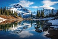 A stunning scene of a mountains majestic silhouette mirrored perfectly in the undisturbed stillness of a serene lake, Whistler