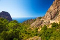 Stunning scenery of D81 road through the Calanches de Piana on t Royalty Free Stock Photo