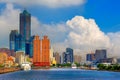 Stunning scenic cloud view and broad port city skyline