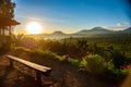 Stunning scenic with one lonely chair at Indonesia national park in sun rise