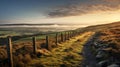 Stunning Scenic View Of Stone Fence On English Moors