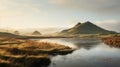 Layered And Atmospheric Landscapes: Captivating Wetland Photograph Of Hills In Denmark
