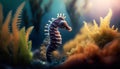 Enchanting Sea Horse in the Colorful Depths of the Vivid Reef. Generative AI Royalty Free Stock Photo