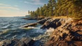 Naturalistic Ocean Waves: A Painterly Landscape On A Wooded Shore