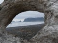 Stunning seaside landscape viewed through a rustic driftwood window frame in Washington State