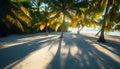 The stunning shadows of palm trees on warm sandy ground. Royalty Free Stock Photo