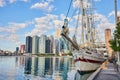 Stunning ship on Navy Pier in Chicago next to skyline of downtown Royalty Free Stock Photo