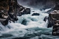 Raging Rapids in Rocky Cliffs: Moody and Rugged Lighting Royalty Free Stock Photo