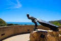 A stunning shot of the The Hide Drogher statue on the Dana Point Bluff Top Trail with a majestic view of the blue ocean water