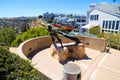 A stunning shot of the The Hide Drogher statue on the Dana Point Bluff Top Trail with a majestic view of the blue ocean water