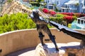 A stunning shot of the The Hide Drogher statue on the Dana Point Bluff Top Trail with a majestic view of the blue ocean water