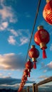 Chinese Lanterns Against Blue Sky at Golden Hour