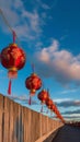 Chinese Lanterns Against Blue Sky at Golden Hour