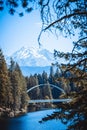 Stunning shot of the Wagon Creek pedestrian bridge in Siskia County, California Royalty Free Stock Photo