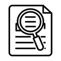 Stunning Showing Icon for document search, black and white color scheme, simple line drawing style.