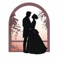 Romantic Victorian-inspired Wedding Guest Silhouette Illustration