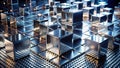 Stunning Silver Cubic Illusion A Mesmerizing Night Photography Pattern Capturing the Dynamic Geometry of Metal in a Royalty Free Stock Photo