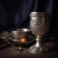 A stunning silver Kiddush cup used to sanctify wine during Shabbat and holidays