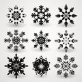 Stunning Snowflake Collection: Unique Shapes In Dark And Light Black Royalty Free Stock Photo
