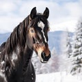 Stunning Snowy Black Forest Horse Painting
