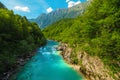 Stunning Soca river in the deep canyon near Kobarid, Slovenia Royalty Free Stock Photo