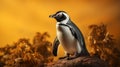 Stunning Solarized Penguin On Rock: Hd Nature Photography