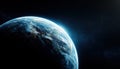 Stunning Space Photography Of A Realistic Earth Planet With A Blue Atmosphere And High Resolution Image Of Outer Space. Royalty Free Stock Photo