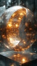 A stunning spherical structure pulsates with shifting patterns of light, encapsulating a vibrant data matrix