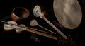 Traditional string and drum instruments displayed Royalty Free Stock Photo
