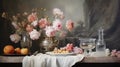 Baroque-inspired Grandeur: Peonies And Other Flowers On A Table