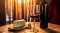 Elegant Wine and Cheese Still-Life on Wooden Background