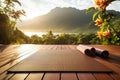 Serene Morning Yoga: Tranquil Lake, Vibrant Plants, and Golden Sunlight