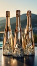 Elegant Golden Champagne Bottles on Marble Countertop with Vineyard View