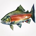 Coho Salmon Fish Watercolor on a White Background Generative AI