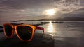 Beach Sunset View Through Stylish Sunglasses